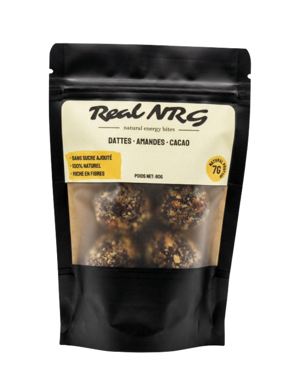 RealNRG Energy Bites Naturelles — sachet 60g dattes amandes cacao