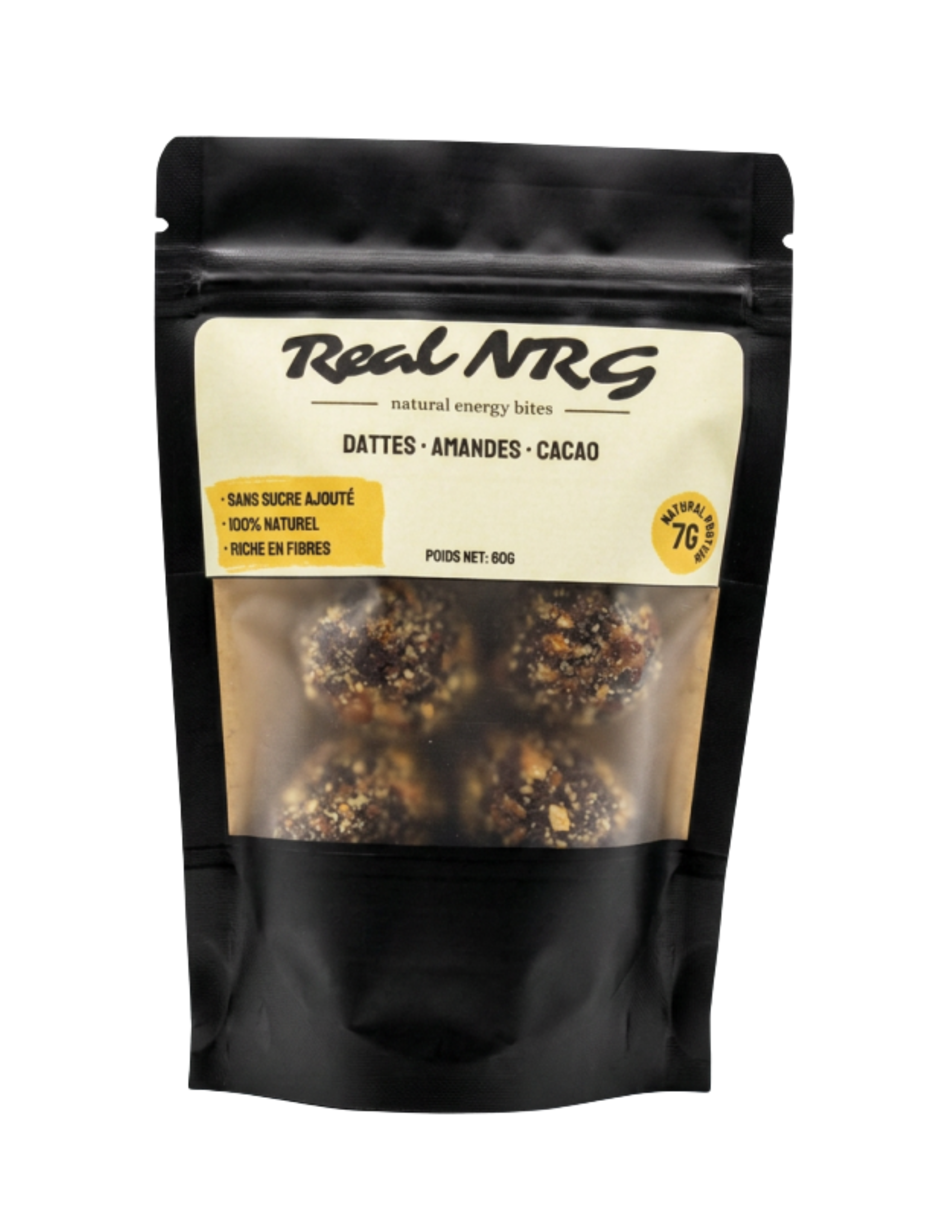 RealNRG Energy Bites Naturelles — sachet 60g dattes amandes cacao