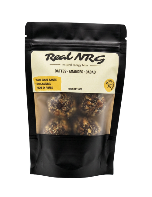 RealNRG Energy Bites Naturelles — sachet 60g dattes amandes cacao